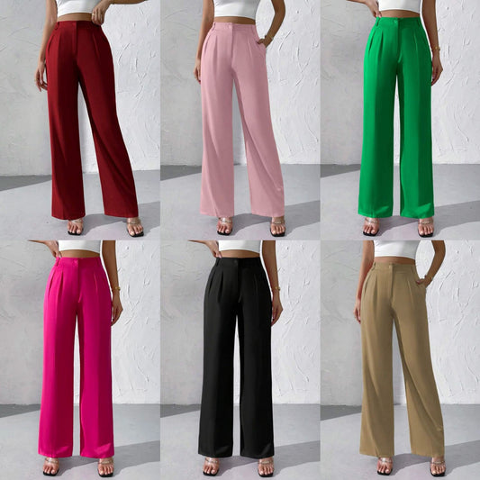 Women's Elegant Solid Color Suit Pants Polyester Micro Elasticity S-XXL