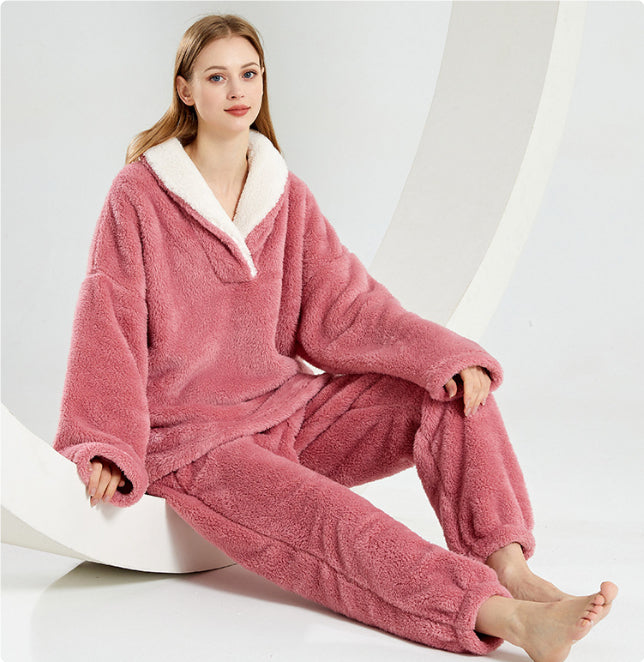 Ensemble de pyjama en flanelle polaire de corail épaissie pour couples