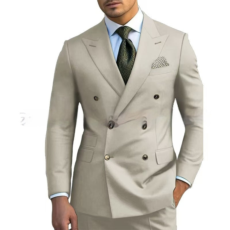 Men's Leisure Business Suit Set Two-Piece Cotton Blend