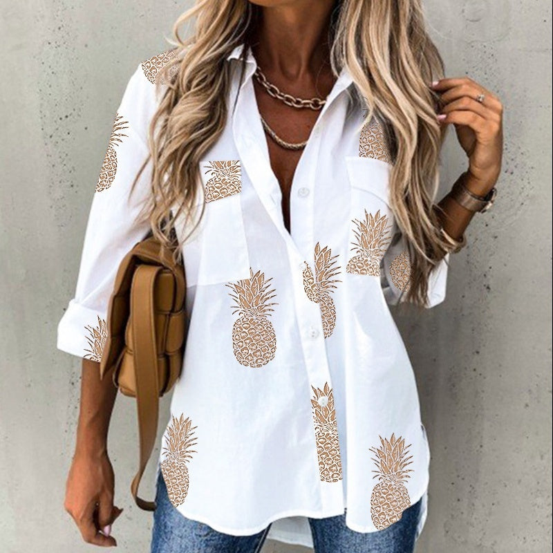 Women's Autumn Winter Irregular Loose Long Sleeve Lapel Shirt