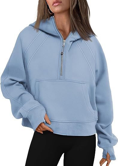 Sweat-shirt à capuche zippé avec poche Coupe ample Manches longues Pull pour femme