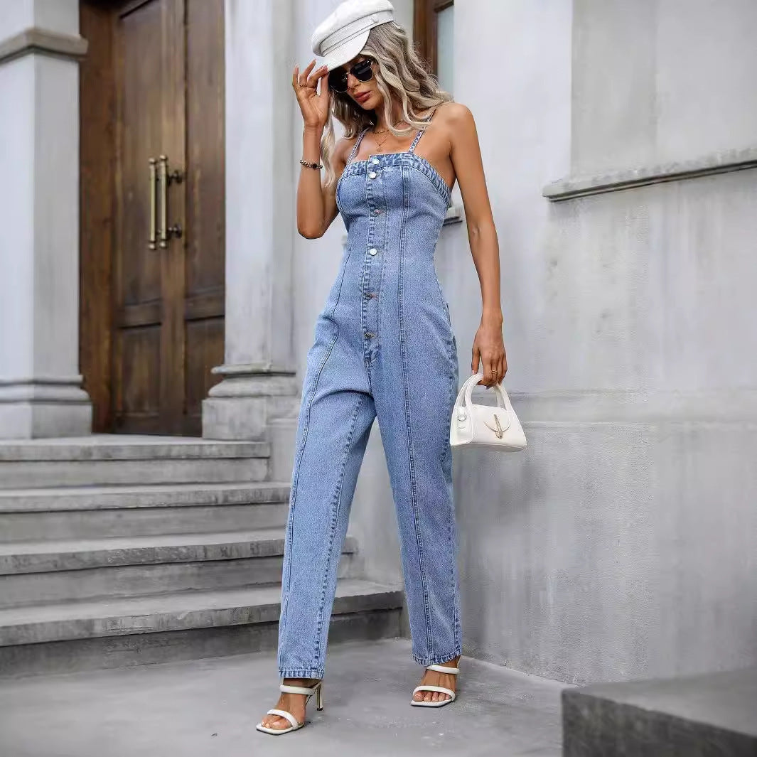 Women's Sling Denim Jumpsuit