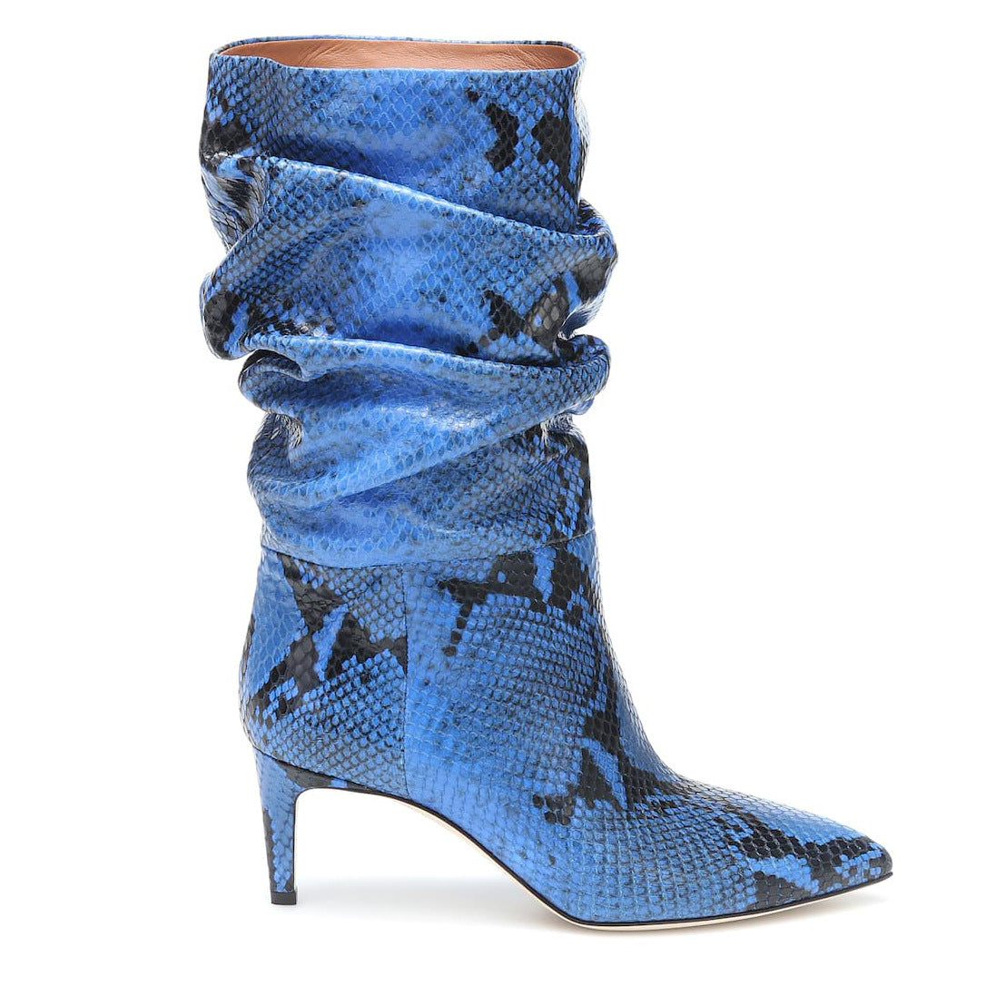 Bottes mi-hautes à talon aiguille et bout pointu pour femmes, imprimé serpent argenté et violet