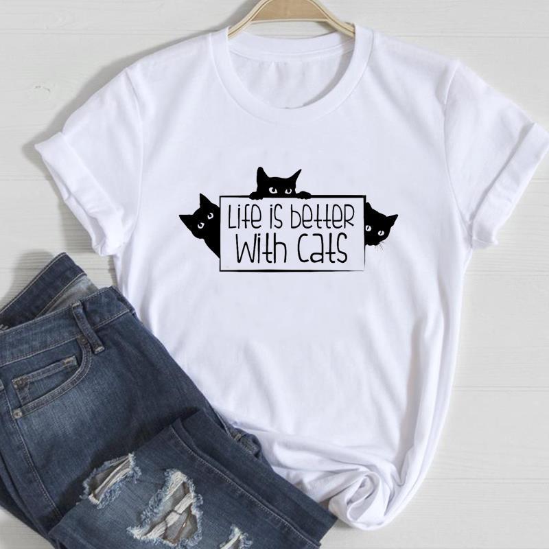 Cute Cat Printed European & American Short Sleeve T-Shirt
