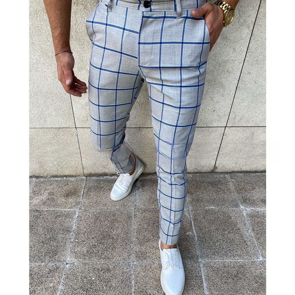 Men's Plaid Striped Print Casual And Comfortable Skinny Pants