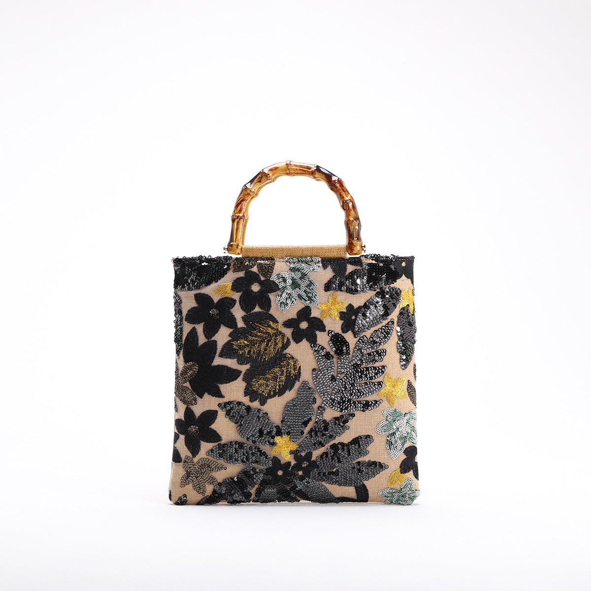 Vintage Embroidered Colorful Sequin Bamboo Handbag