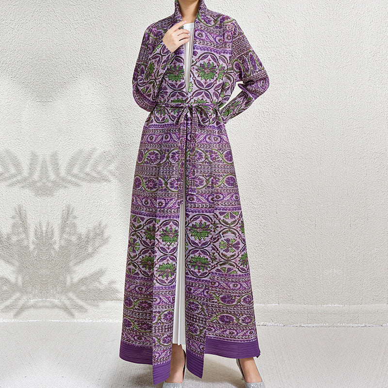 Robe cardigan plissée imprimée grande taille