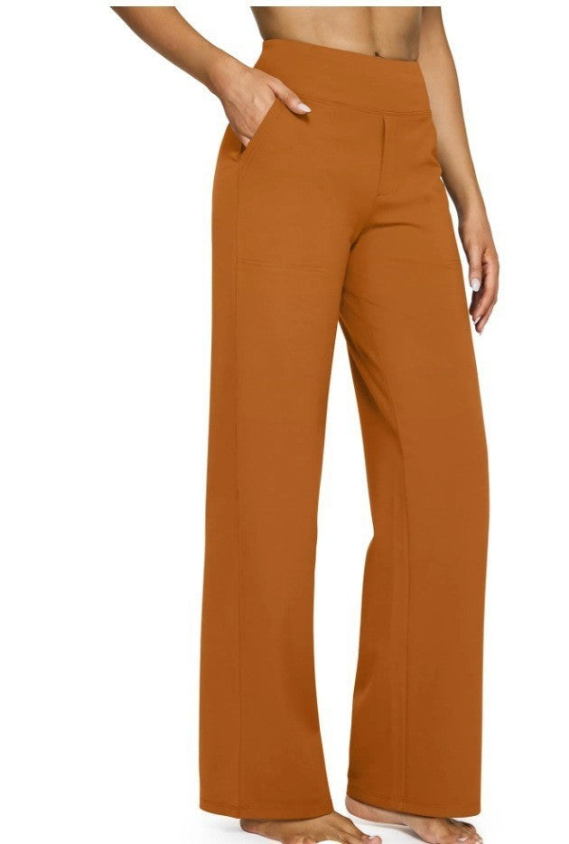 High Waist Knitted Straight Trousers with Pockets