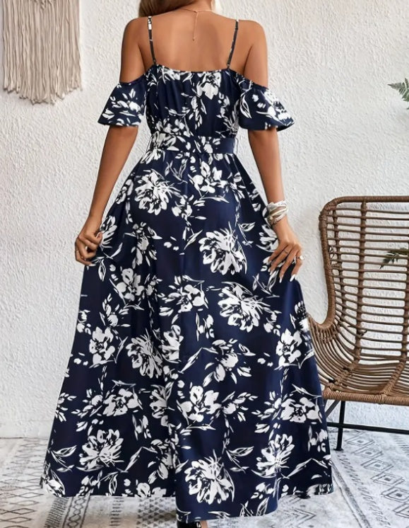 Flower Print Split Suspender Lace-Up Summer Dress for Women