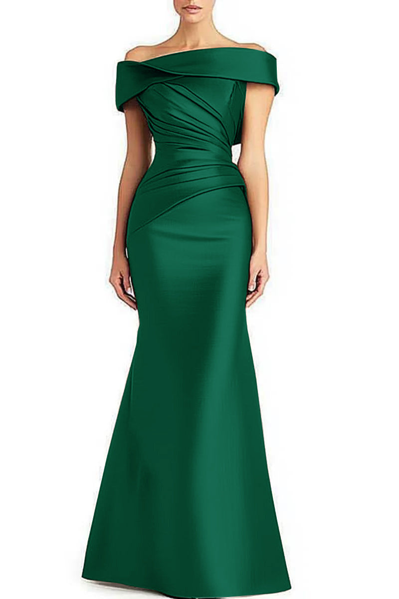 Elegant Pleated Off-Shoulder Maxi Evening Dress Mother of the Bride