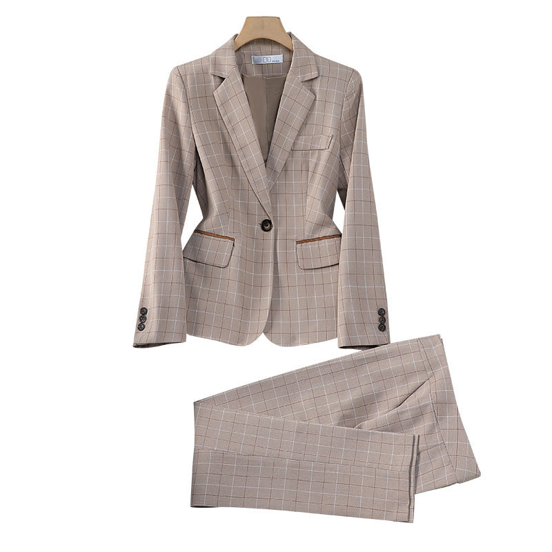 Ensemble élégant pour femme de style britannique à carreaux abricot