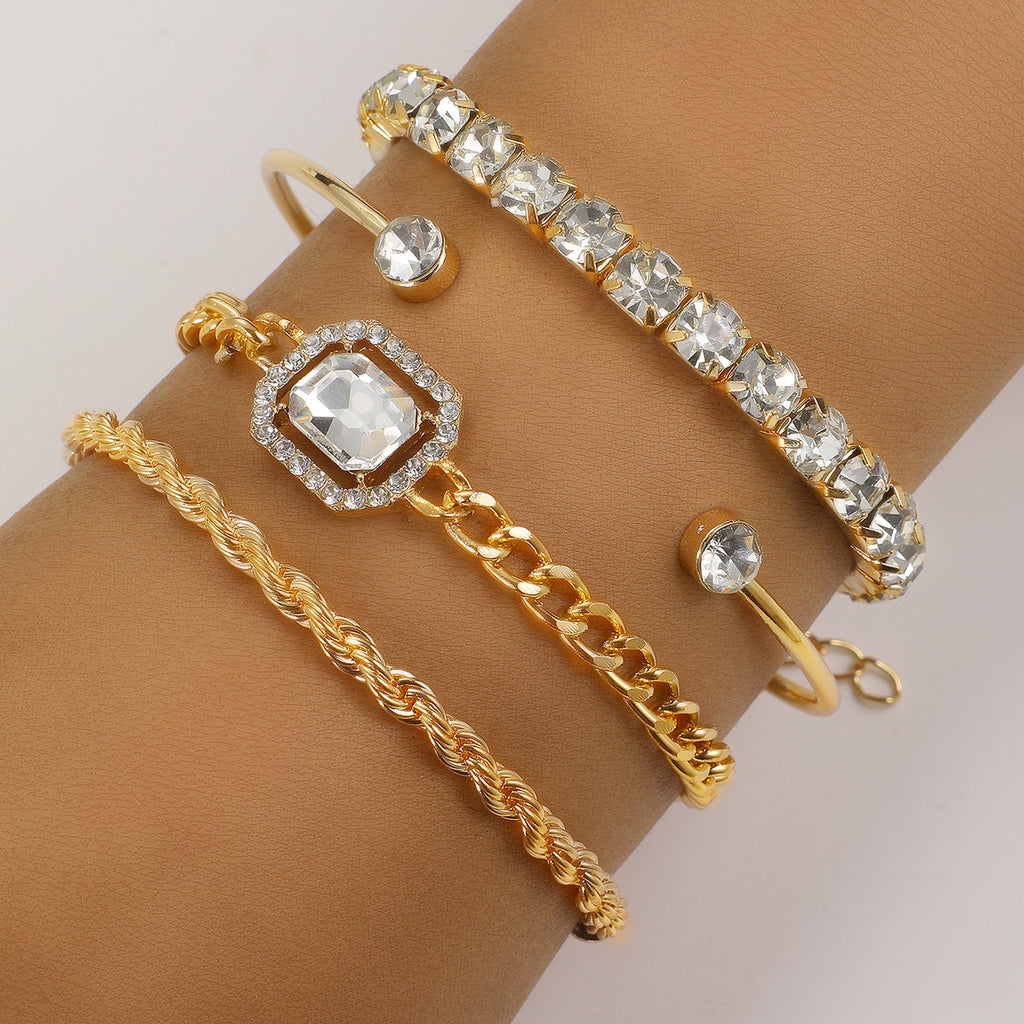 4pcs Women's Adjustable Crystal Bracelet Set with Rhinestones