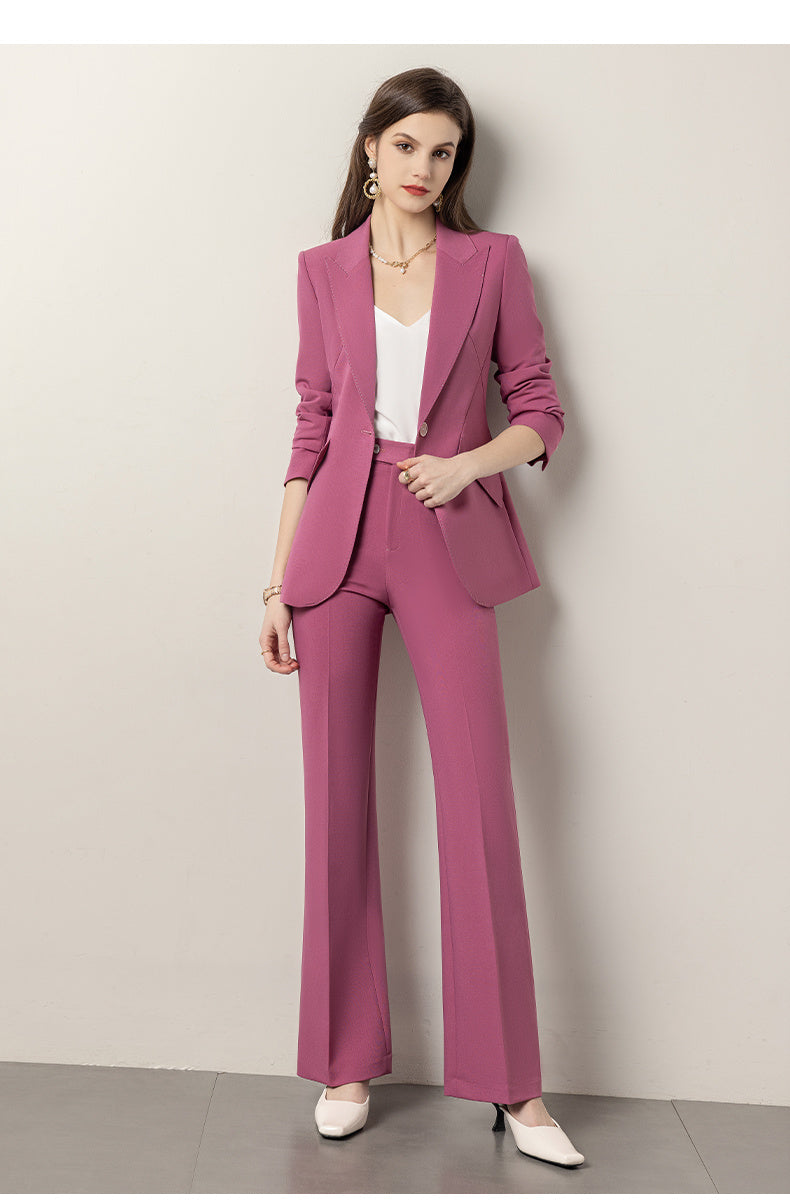 Ensemble tailleur femme rose printanier coupe ajustée