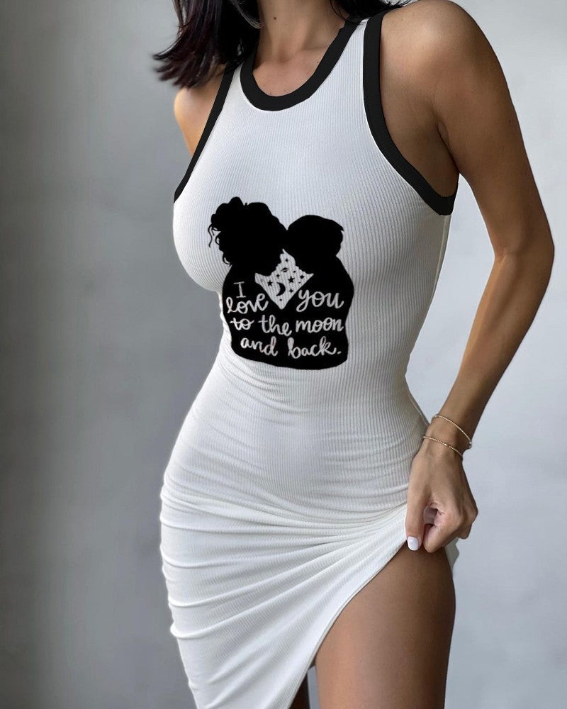 Women's Fashion Casual Slim Print Vest Dress