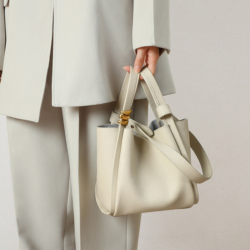 Women's Synthetic Leather Bucket Bag Crossbody in Gray, Yellow & White