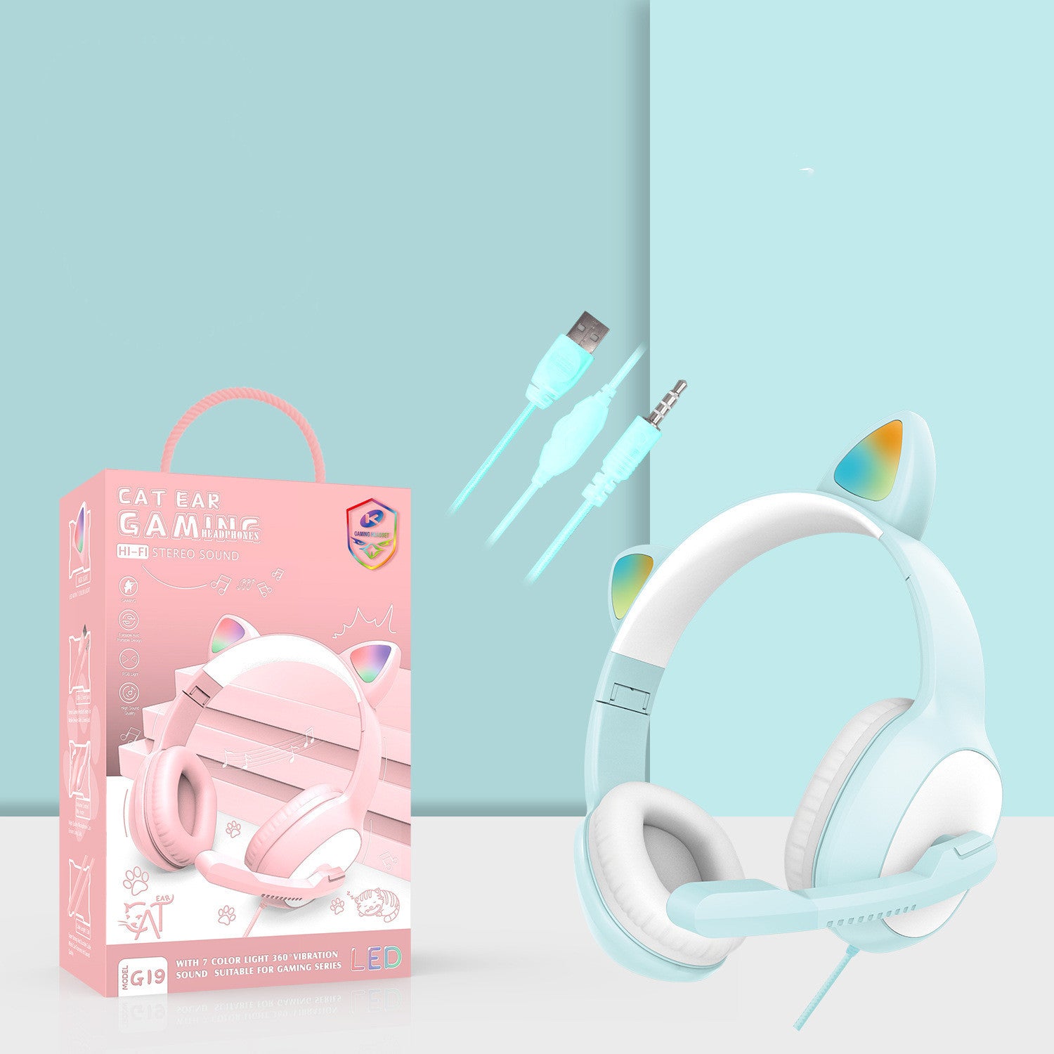 Wired Gaming Headphones G19 - Pink, Red, Black, Light Blue