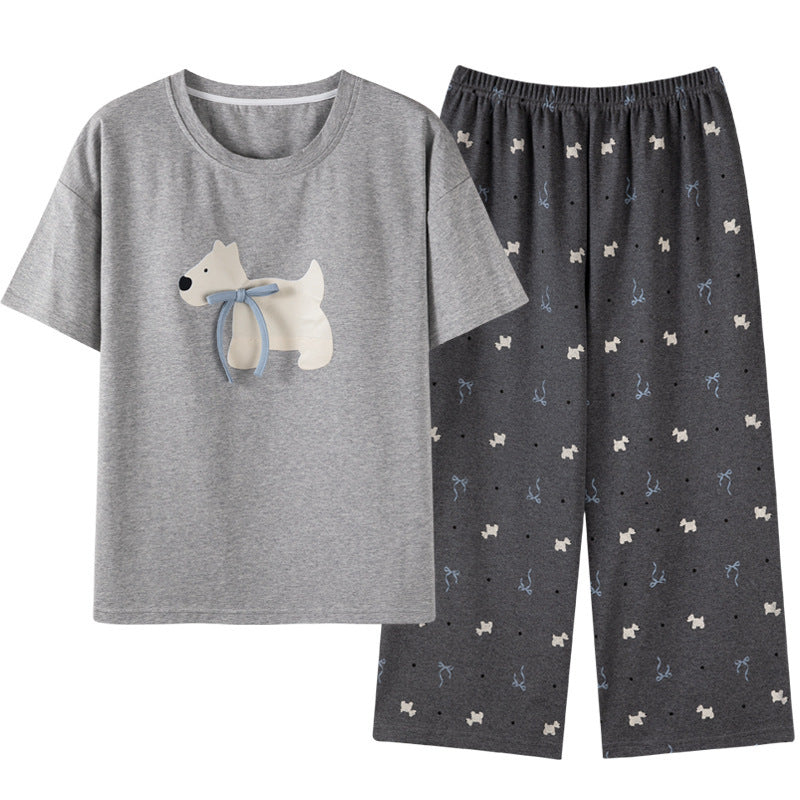 Padded Cotton Pajama Set with Short Sleeves and Cropped Pants