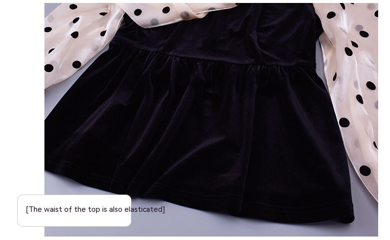 Polka Dot Stitching Lace-up Bow Dress