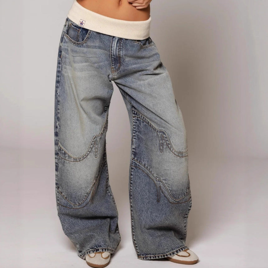 Loose-Fitting Straight-Leg Jeans with Pockets Casual Street-Style Pants