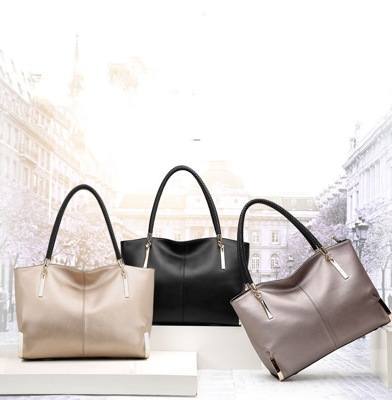 Genuine Leather Female Shoulder Handbag – Black, Grey, 36cm x 28cm x 15cm