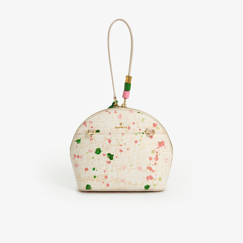 Sac à bandoulière personnalisé en cuir véritable à pompons pour femme en forme de coquille