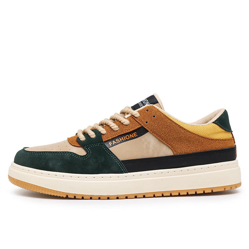 Autumn Casual Lace-Up Men's Sports Shoes in Khaki Green, Red & Blue