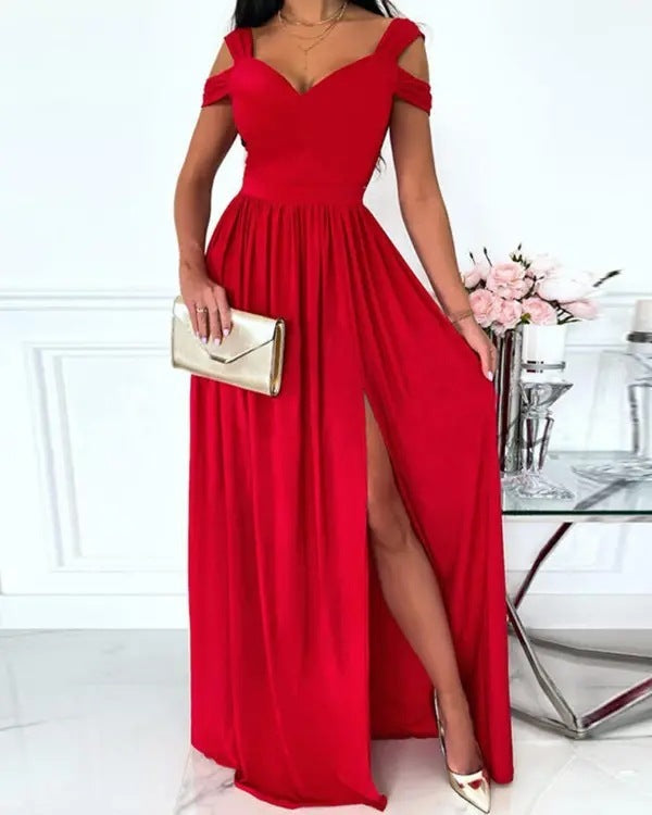 V-Neck Boho Spaghetti Strap Long Split Dress for Party & Beach