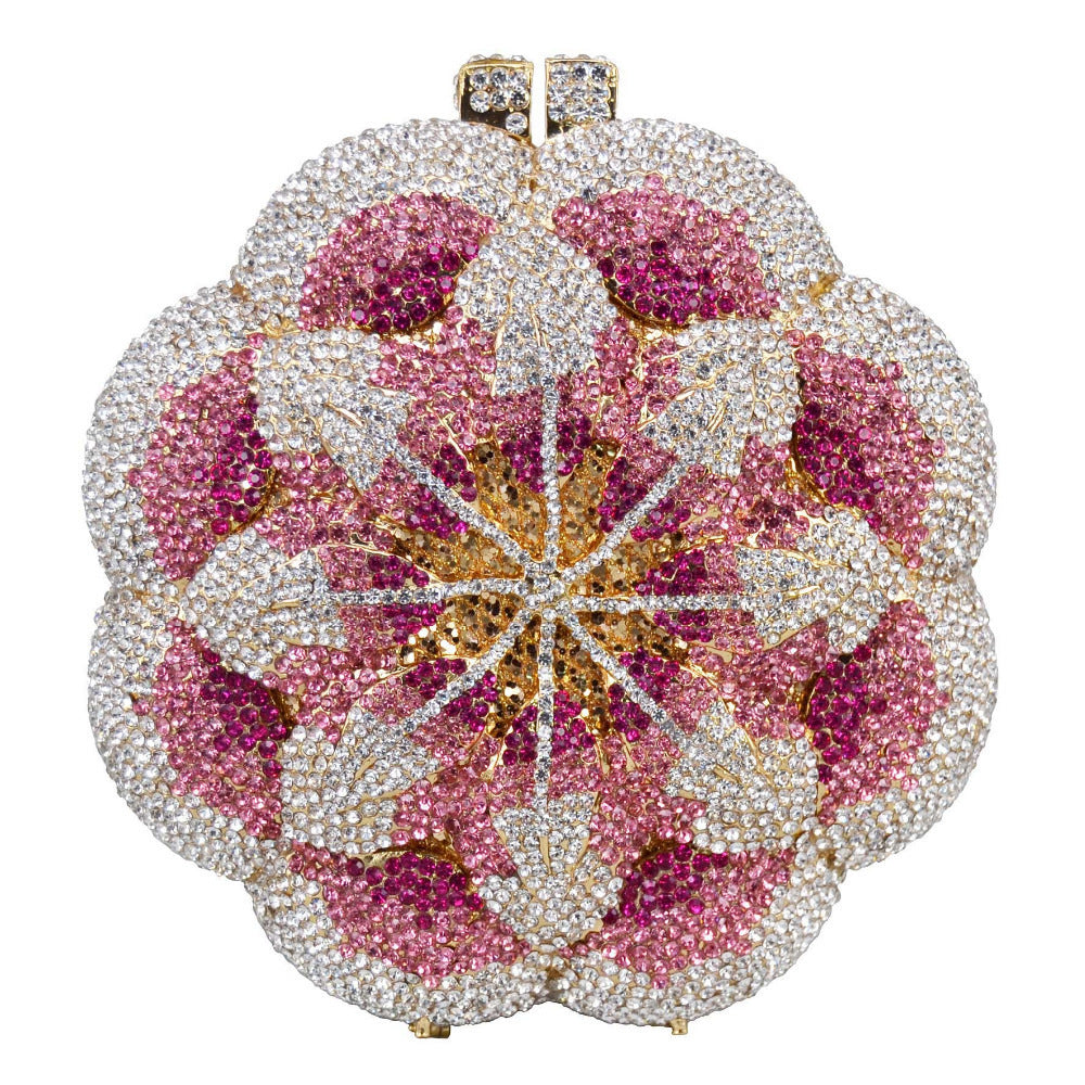 Sac de soirée rigide rond en métal rose pour femmes