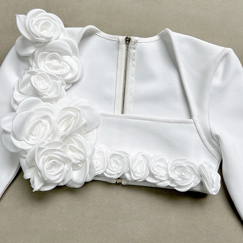 Ladies White Long Sleeve Bandage Dress XS-L Polyester