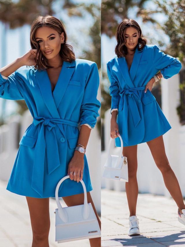 Women's Long Sleeve Lace-Up Blazer Collar Coat
