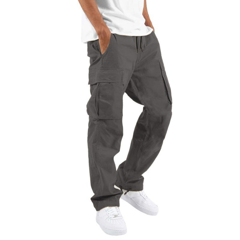 Pantalon Décontracté Multipoches avec Cordon de Serrage en Mélange de Coton