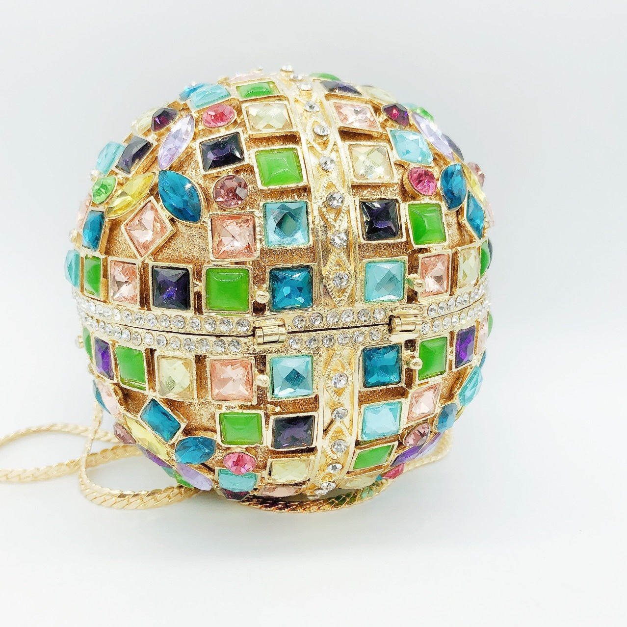 Multicolored Glass Rhinestone Round Ball Clutch Bag with Empty Diamond 10.5cm