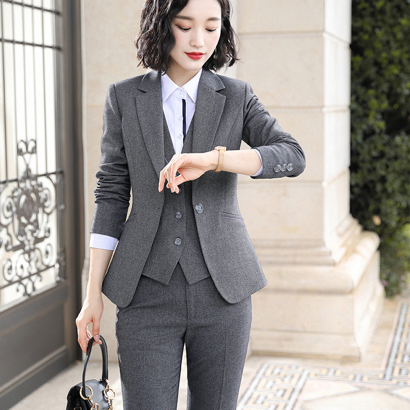 Professional Women’s Autumn Suit Vest Set with Jacket and Pants