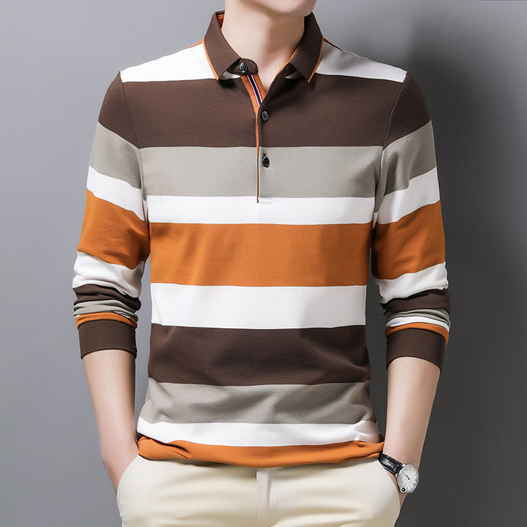 Chemise rayée à revers et manches longues pour homme