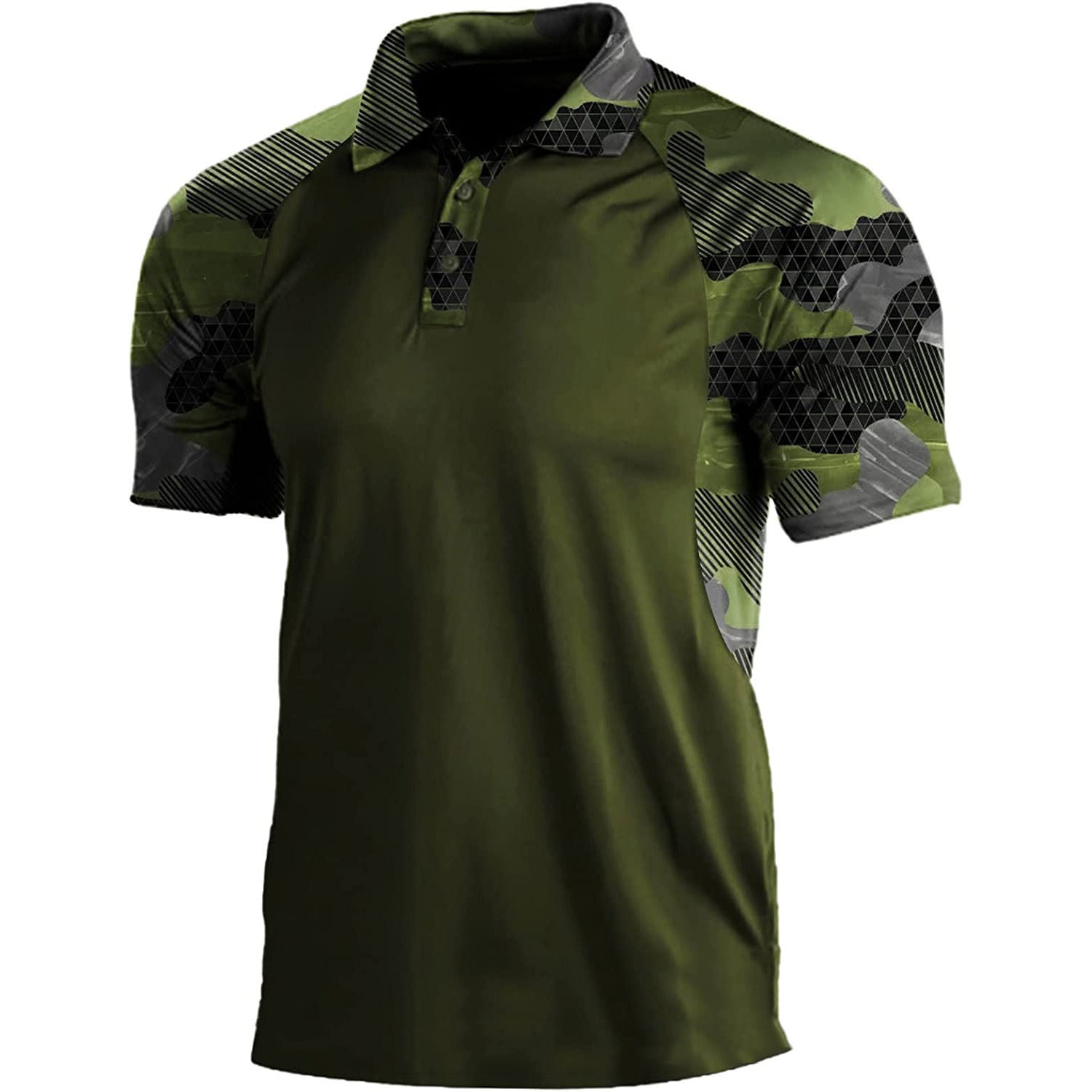 Men's Striped Polo Shirt Lapel Zipper Short Sleeve Polyester