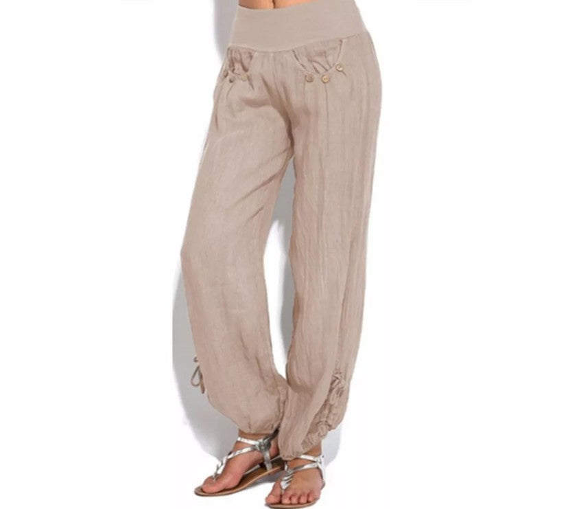 Loose Button Wide-Leg Casual Trousers for Women