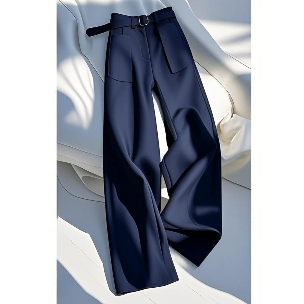 Western Style Women's Dark Blue High Waist Casual Pants S-2XL