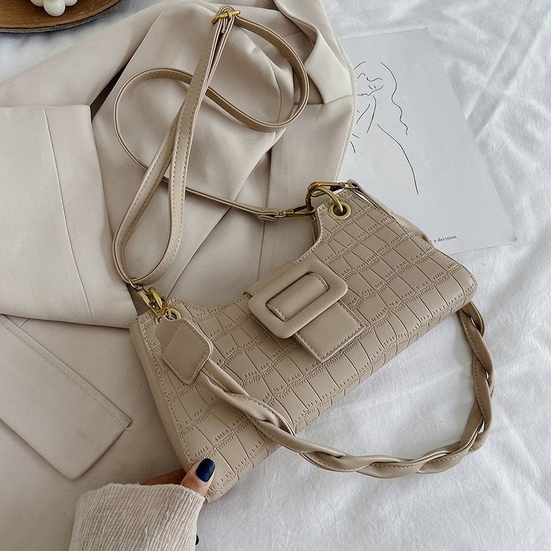 Sac de bras diagonal en PU français pour femmes - Couleurs unies