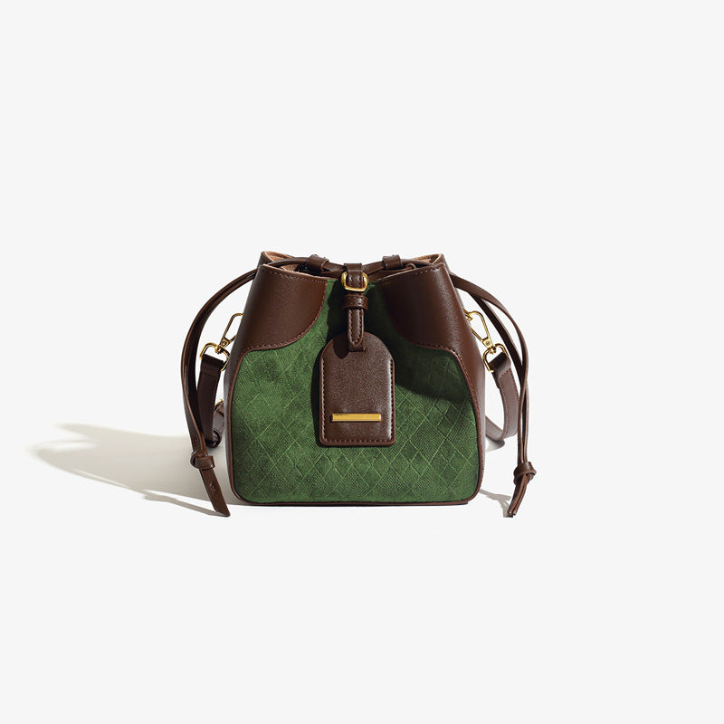 Autumn Winter Tidal Shoulder Messenger Bag in Green & Brown, 18x17x14cm
