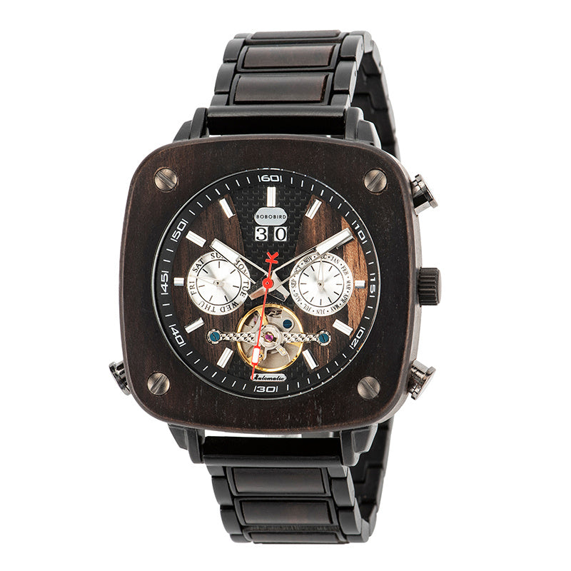 Wooden Mechanical Square Watch Black Technology Vintage Style