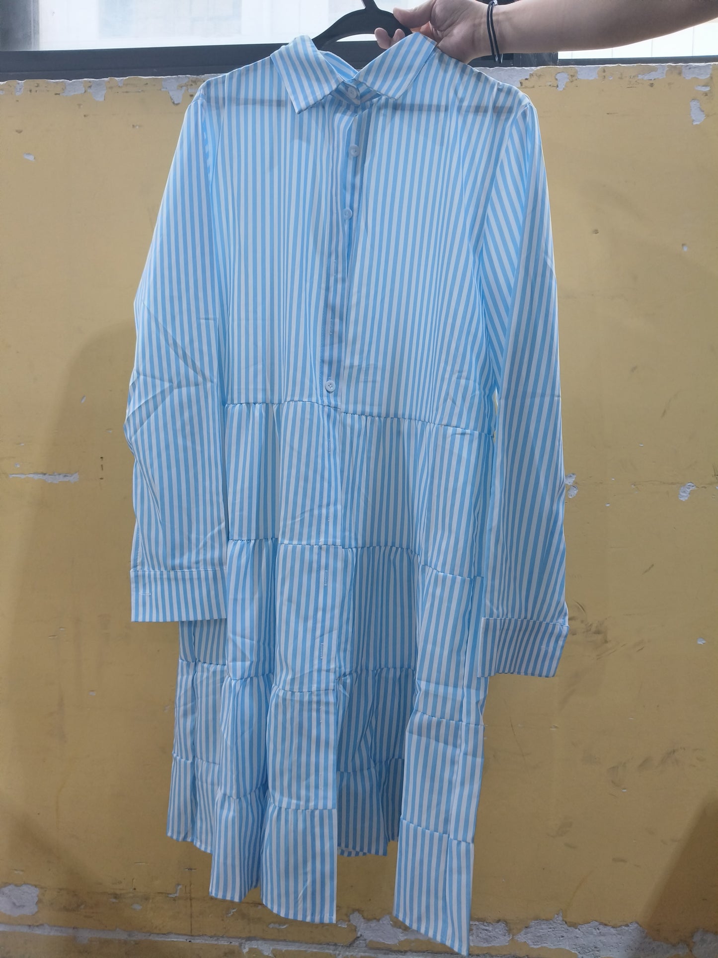 Striped Long-Sleeve Lapel Button Shirt Dress for Women
