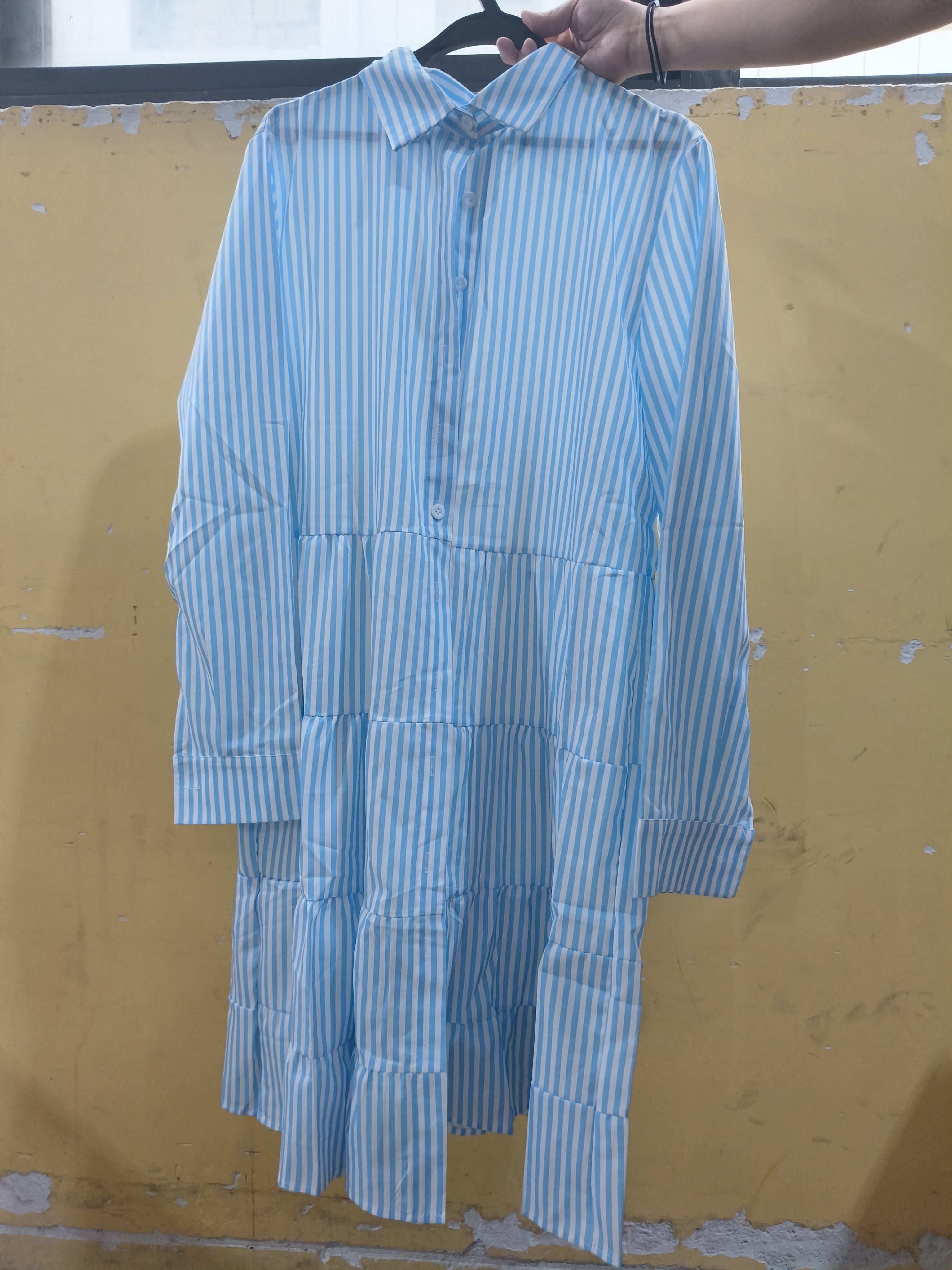 Striped Long-Sleeve Lapel Button Shirt Dress for Women