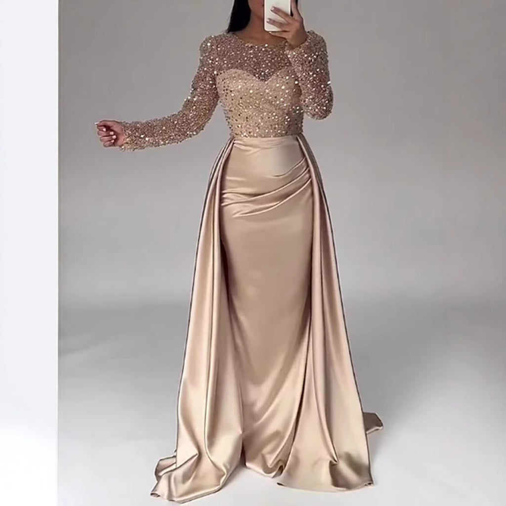 Robe de soirée élégante à manches longues et paillettes pour femme