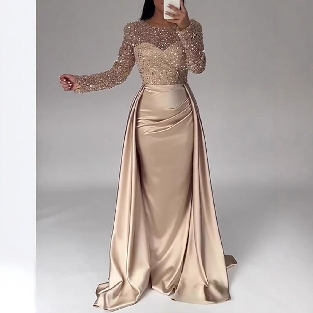 Robe de soirée élégante à manches longues et paillettes pour femme