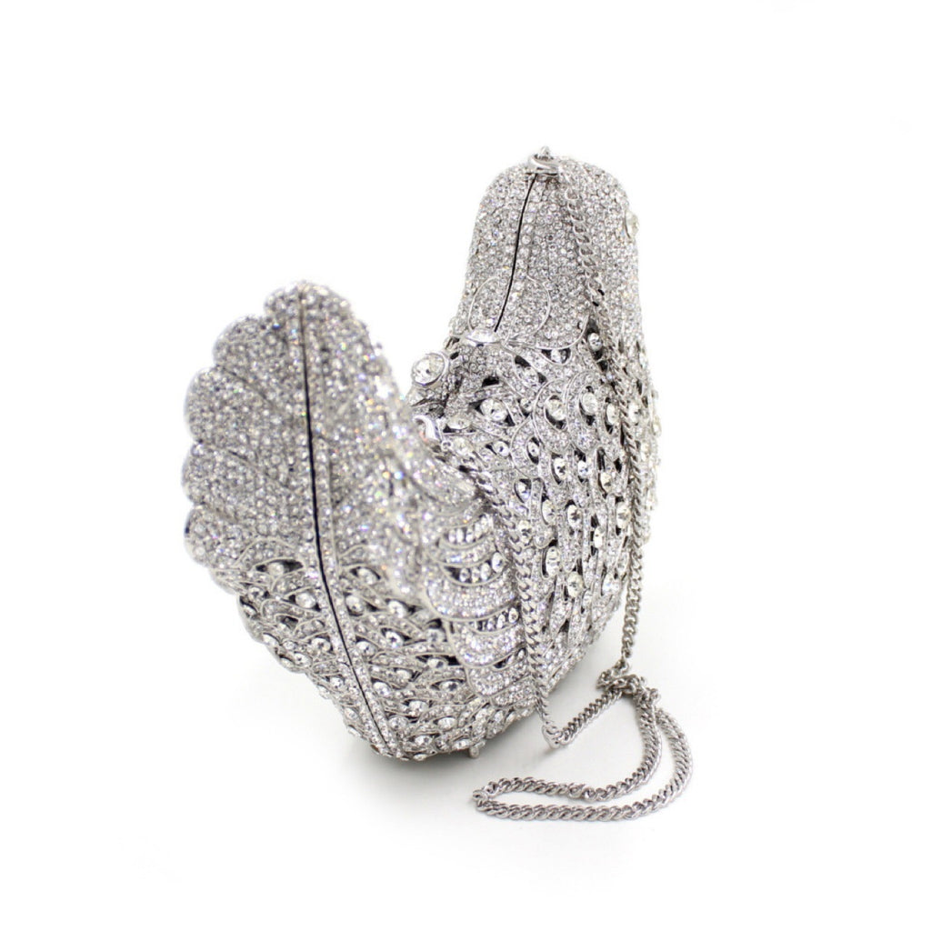 Bird and Peace Dove Rhinestone Dinner Bag 19x14x5.5cm Alloy Gem Clutch