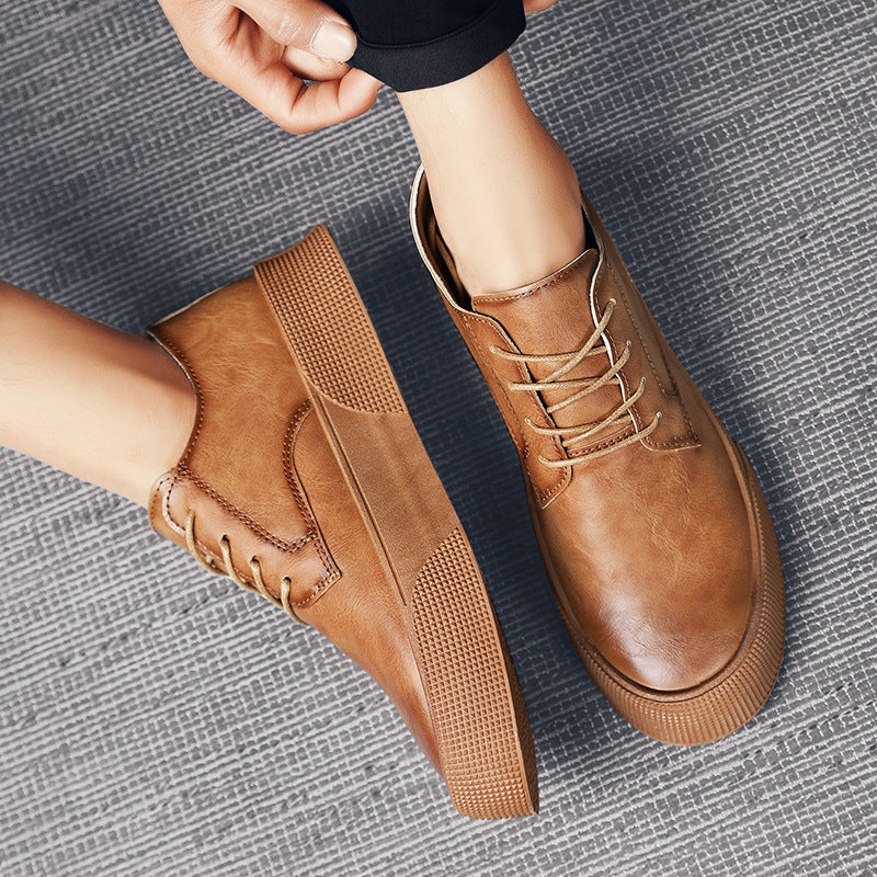 Chaussures basses décontractées pour hommes, à lacets, style rétro, avec plateforme, marron