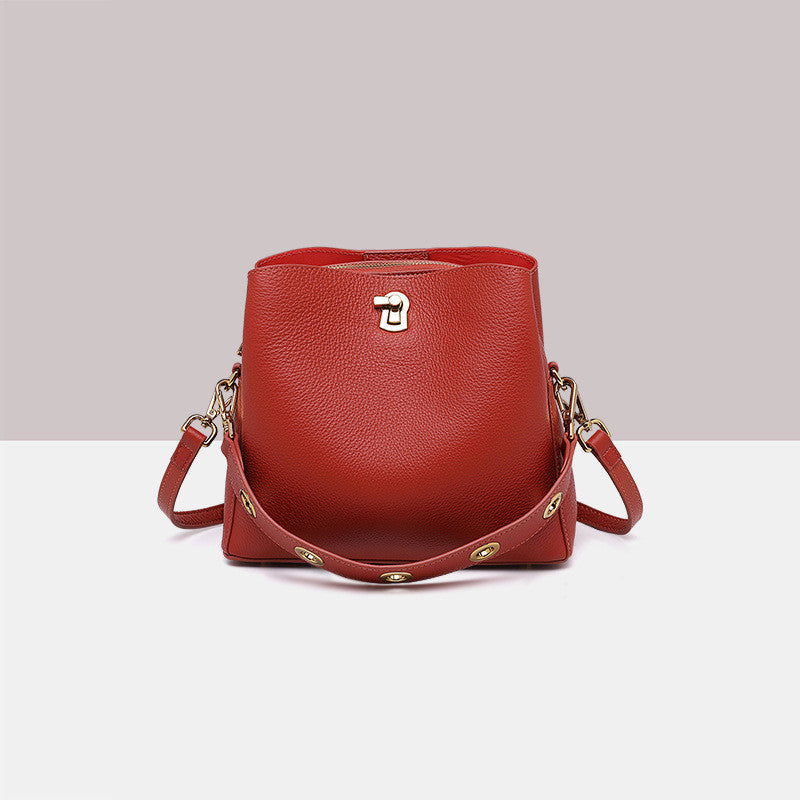 Women's Top Layer Leather Handheld Messenger Bag - Black, Mocha, Brick Red