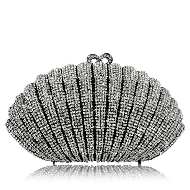 Diamond Crystal Shell Clutch Banquet Bag with Chain 22x12x3cm