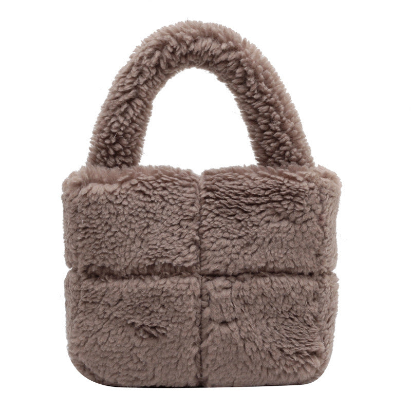 Sac fourre-tout portable en peluche grande capacité pour femme 22,5x20x10cm