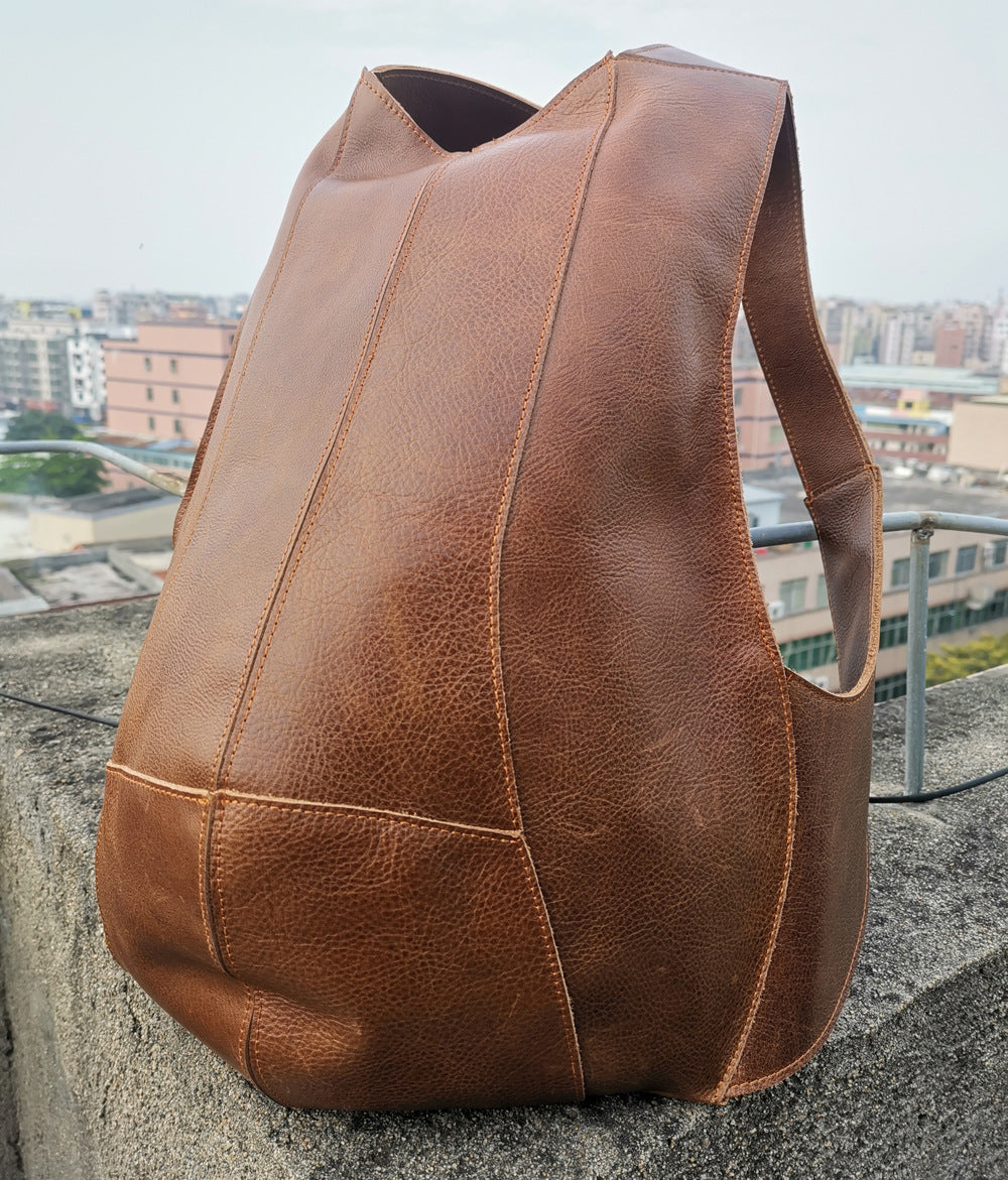 Sac à dos homme rétro en cuir Crazy Horse marron foncé 28x44x8cm pour étudiant